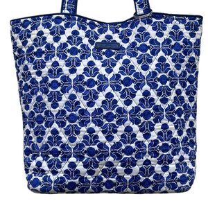 Vera Bradley Tote Shoulder Bag Women's Large Blue & White Damask Print Quilted